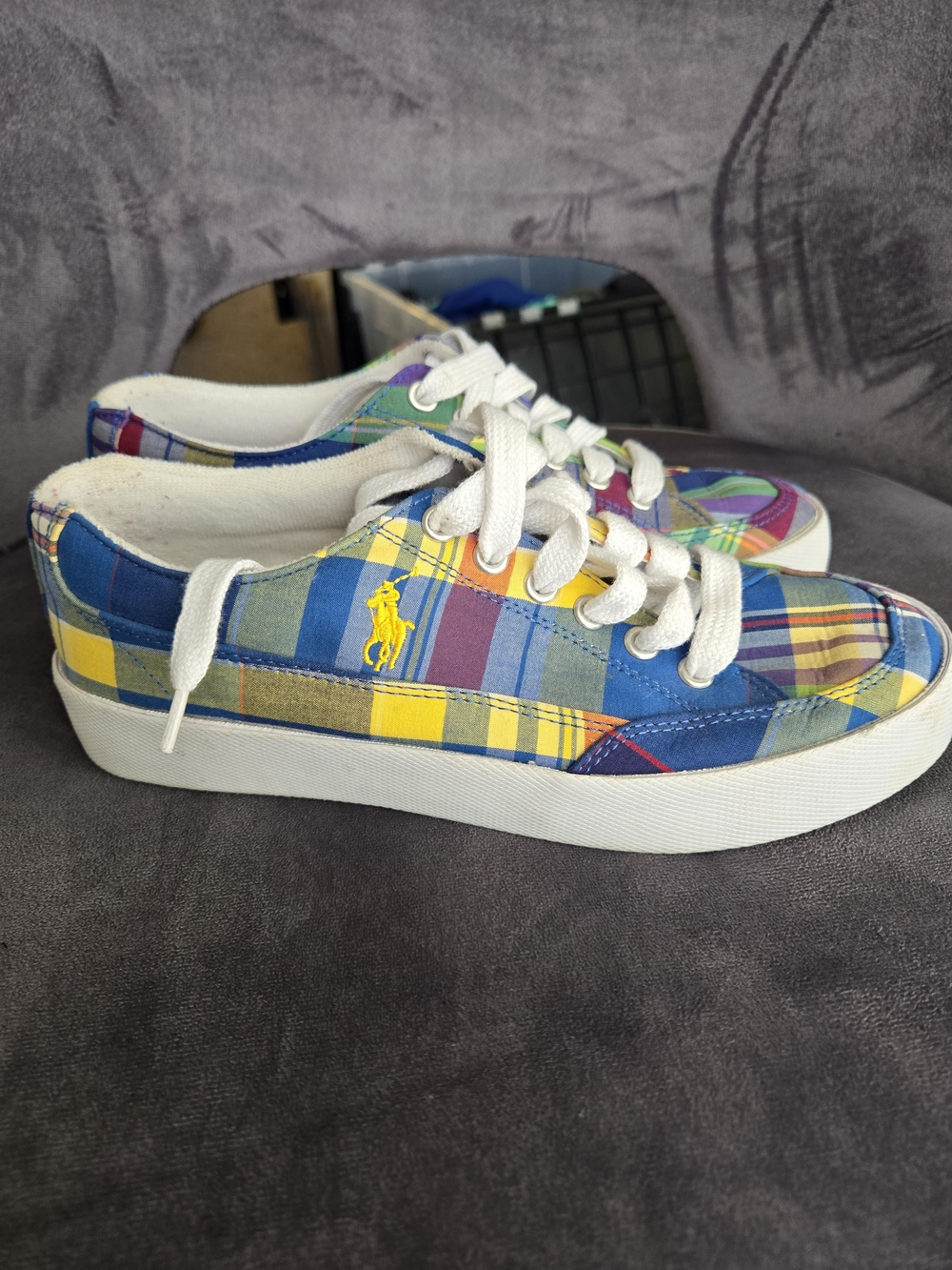 Polo Ralph Lauren Women's Size 7.5 B Madras Plaid Canvas Low Top Sneakers Multic